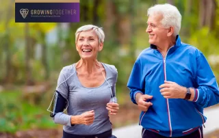 Happy mature couple running to stay physically fit